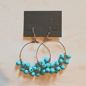 Beaded metal hoop earrings, 2.5 inches long, nwot